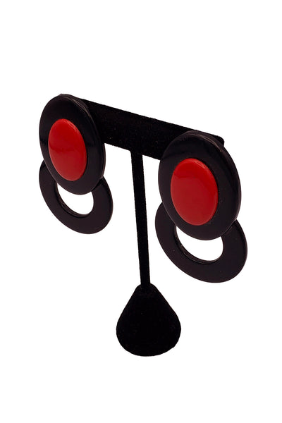 1980's Black, Red Egg Earrings