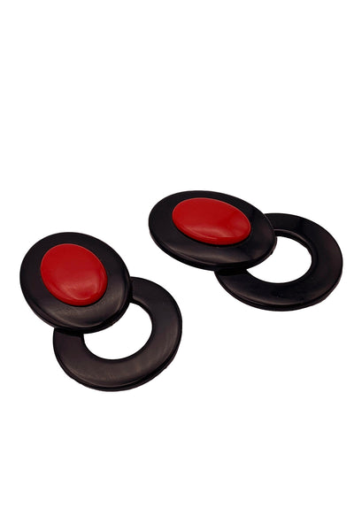 1980's Black, Red Egg Earrings