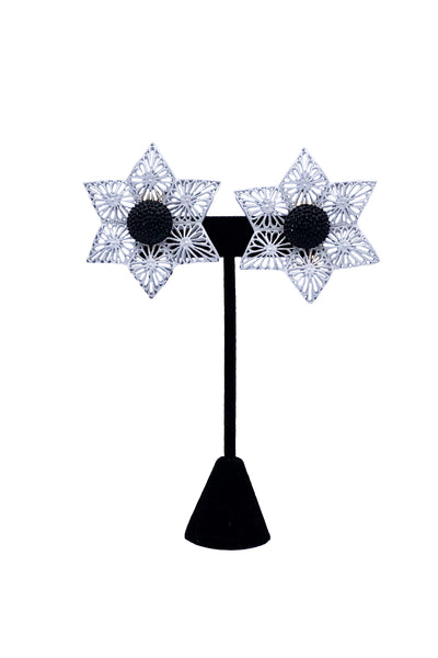 1960's Black and White Filigree Earrings