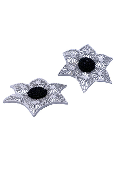 1960's Black and White Filigree Earrings