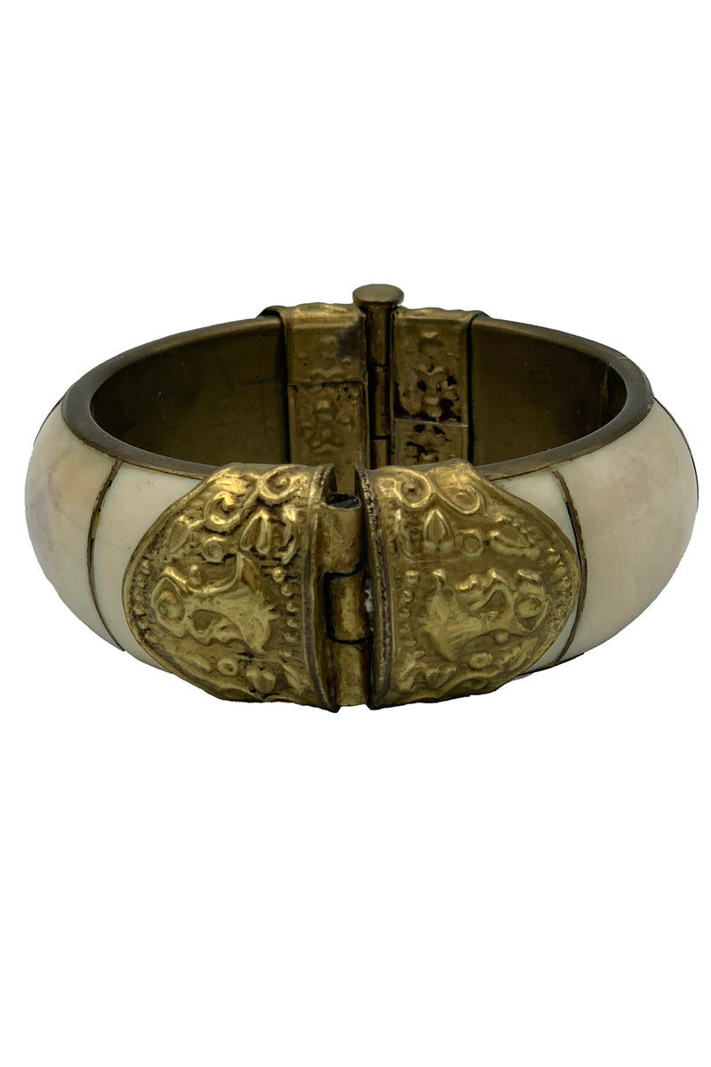 1970s Bone and Brass Bangle Lilly D. Vintage