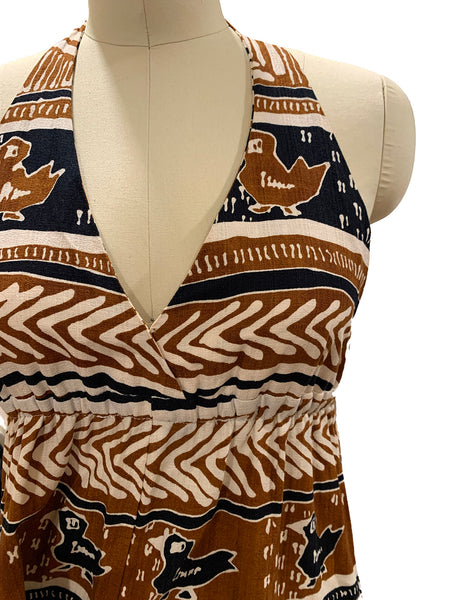 1960's Brown Barkcloth Halter Dress