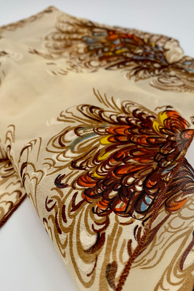 1960s Multi-Color Brown Chiffon Scarf