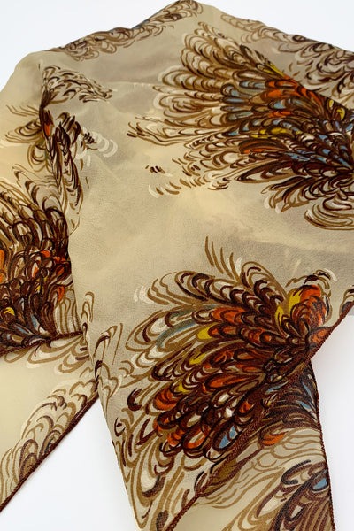 1960s Multi-Color Brown Chiffon Scarf