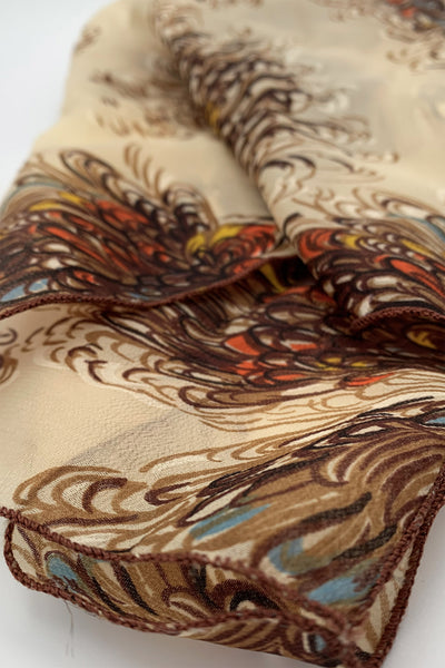 1960s Multi-Color Brown Chiffon Scarf