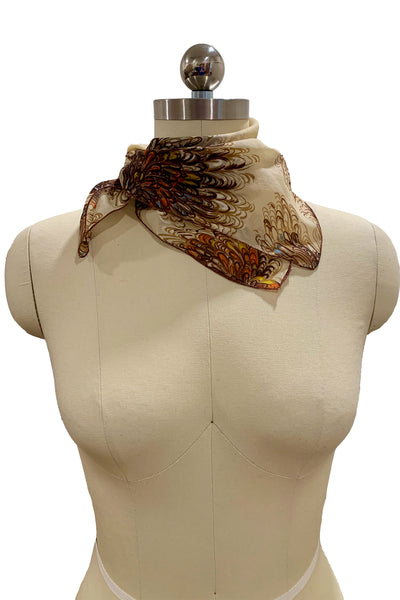1960's Multi-Color Brown Chiffon Scarf