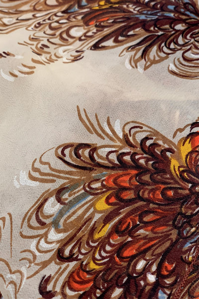 1960s Multi-Color Brown Chiffon Scarf