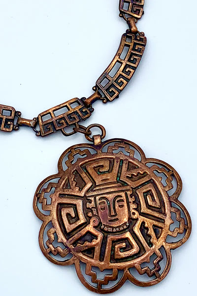 1960s Copper Aztec Medallion Necklace