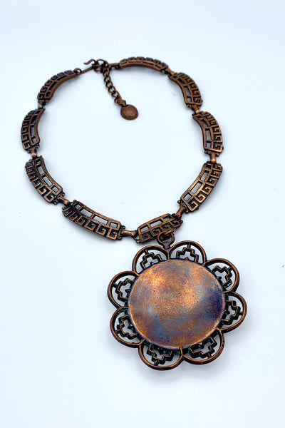 1960s Copper Aztec Medallion Necklace
