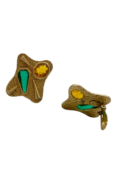 1960's Amber and Emerald  Earrings