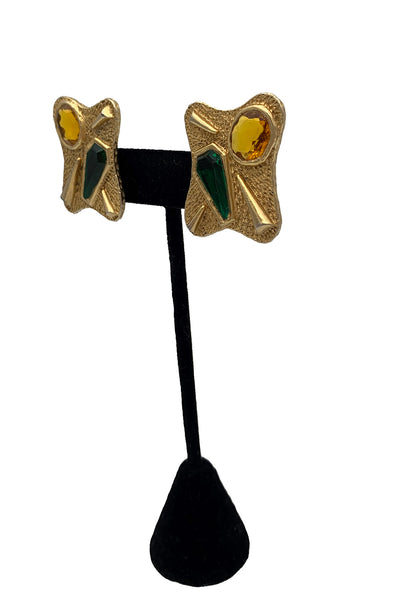 1960's Amber and Emerald  Earrings