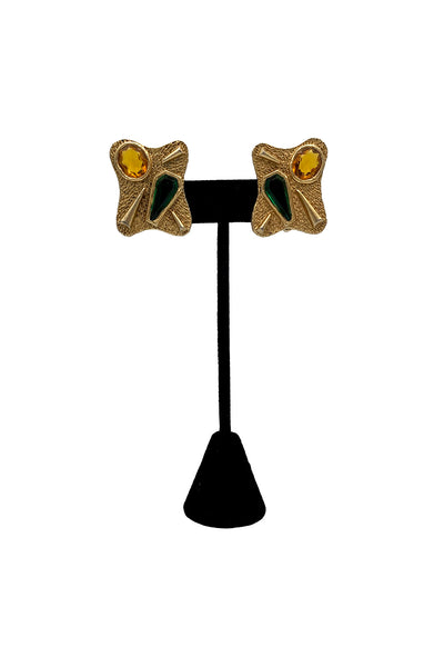 1960's Amber and Emerald  Earrings