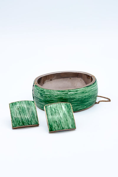 1960s Green and White Enamel Set