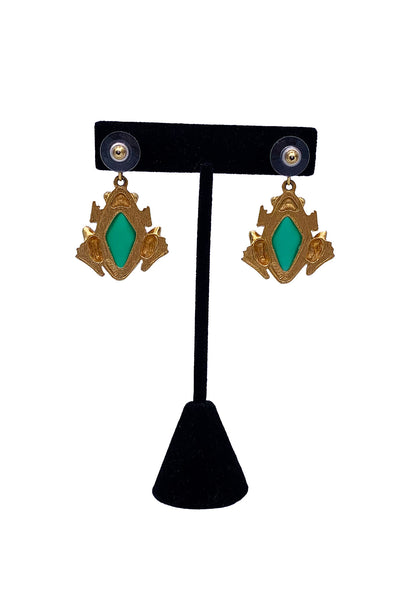 1970's Green Gold Frog Earrings