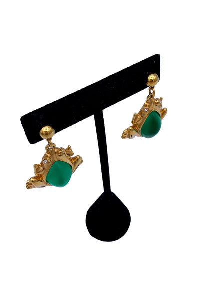 1970's Green Gold Frog Earrings