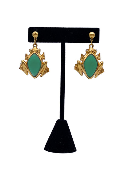 1970's Green Gold Frog Earrings