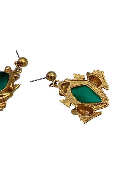 1970's Green Gold Frog Earrings