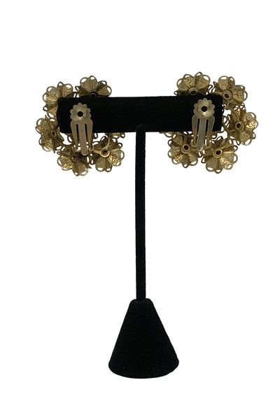 1960s Gold Green Flower Earrings