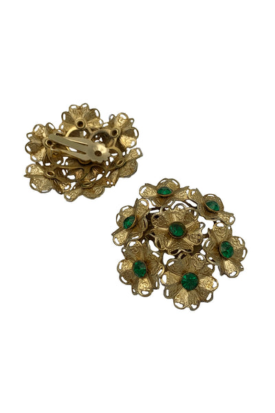 1960s Gold Green Flower Earrings