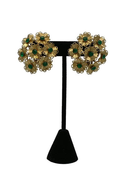 1960s Gold Green Flower Earrings