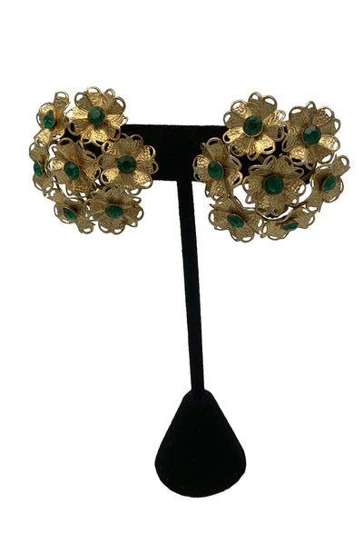 1960s Gold Green Flower Earrings