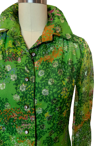 1970s Emerald Green and Metallic Maxi Dress