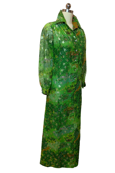 1970s Emerald Green and Metallic Maxi Dress