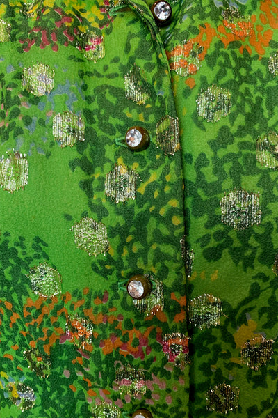 1970s Emerald Green and Metallic Maxi Dress