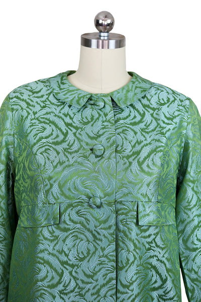1960's Green Damask Jacket and Dress Set