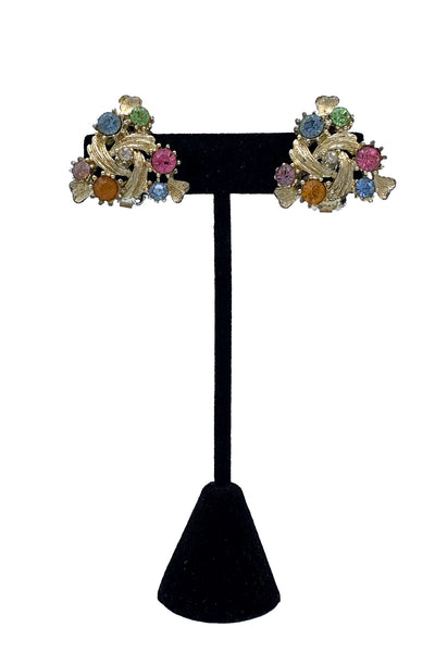 1960's Multi Color Rhinestone Earrings