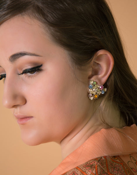 1960s Multi Color Rhinestone Earrings