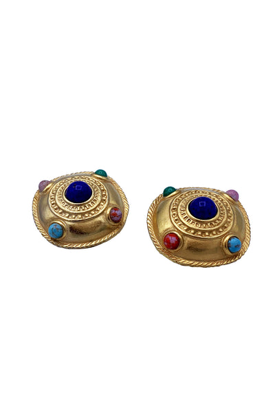 1980's Gold Multi Colored Gem Earrings