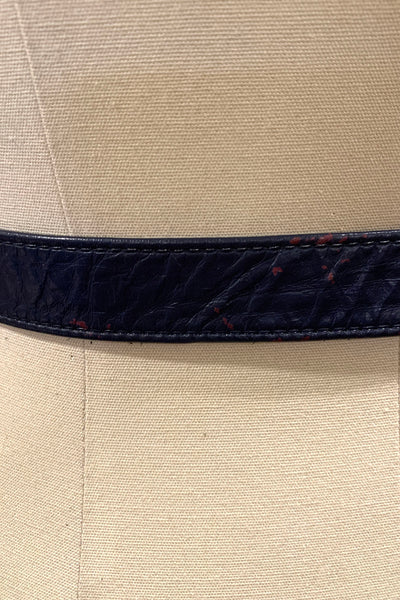 1980's Navy Leather Belt with Gold "Buckle"