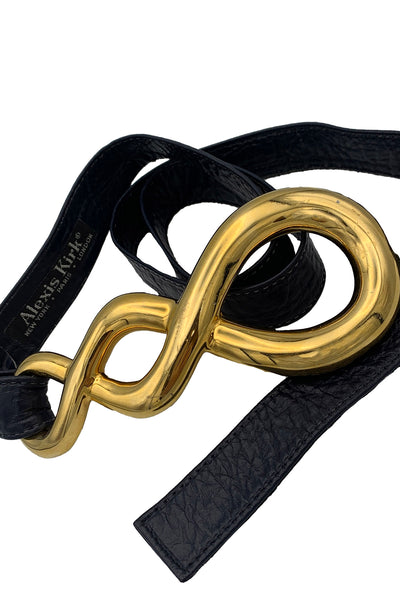 1980's Navy Leather Belt with Gold "Buckle"