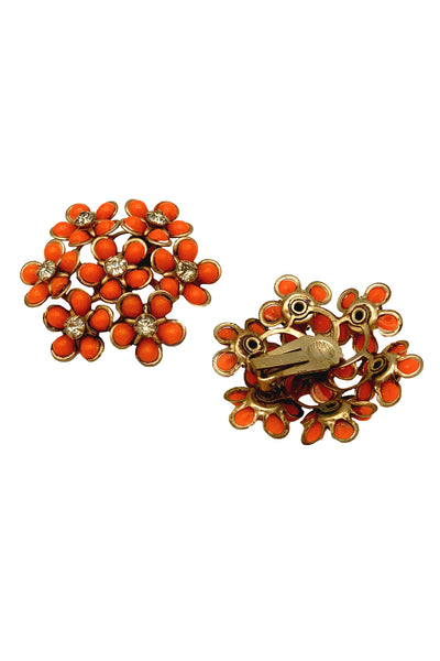 1960s Orange Floral Cluster Earrings