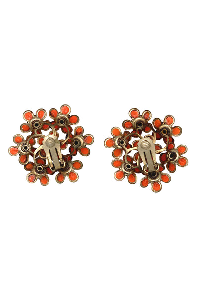 1960s Orange Floral Cluster Earrings