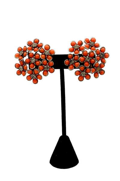 60's Orange Floral Cluster Earrings