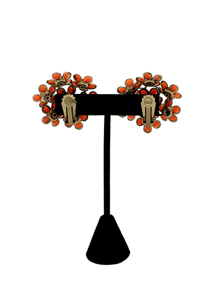 1960s Orange Floral Cluster Earrings