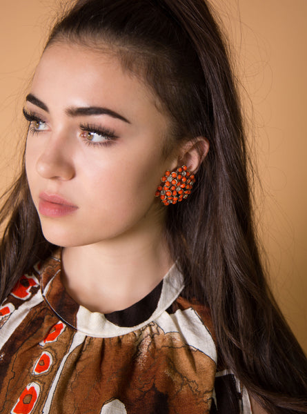 1960s Orange Floral Cluster Earrings