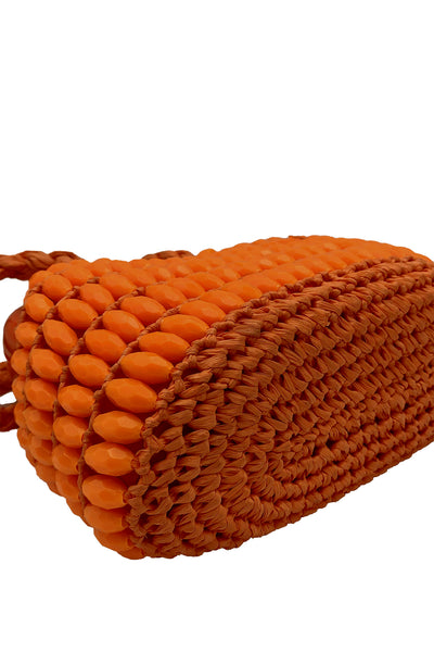 1960s Orange Raffia and Beaded Purse