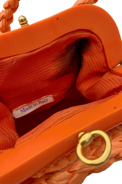 1960s Orange Raffia and Beaded Purse