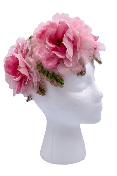 1950's Pink Floral Pillbox Hat