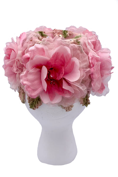 1950s Pink Floral Pillbox Hat