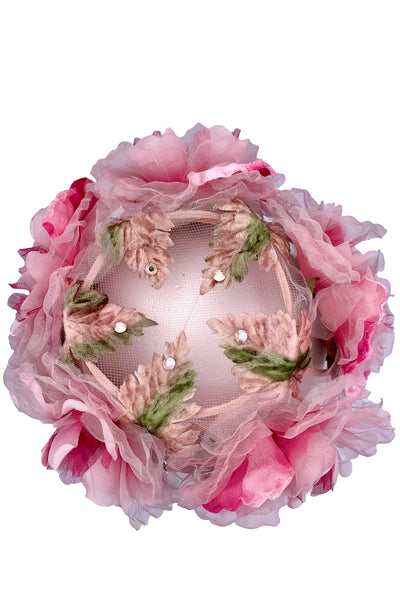 1950s Pink Floral Pillbox Hat