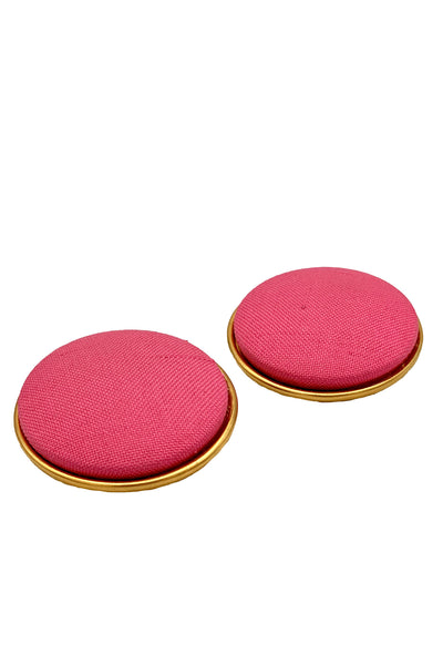 1980s Pink Linen Dot Earrings