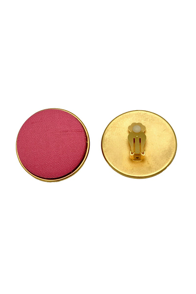 1980s Pink Linen Dot Earrings