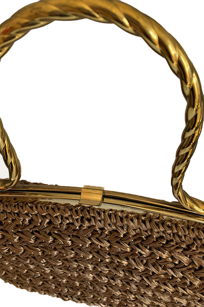 1960s Tawny Brown Raffia Handbag