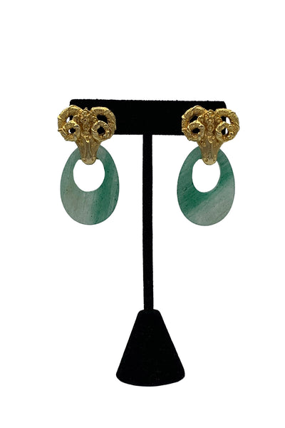 1980's Gold Ram Earrings