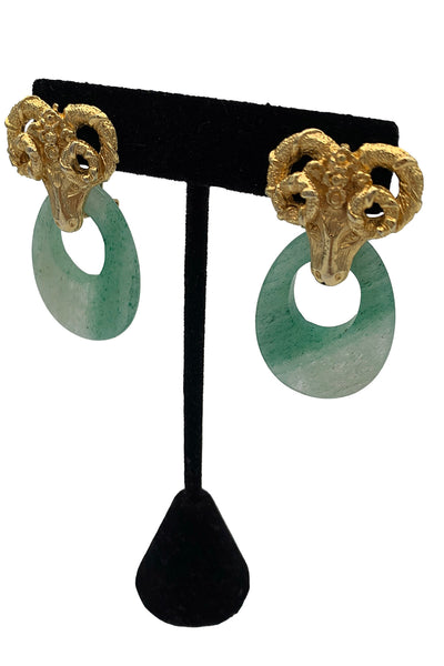 1980's Gold Ram Earrings