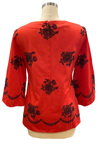 1960's Cherry Red Tunic With Embroidery
